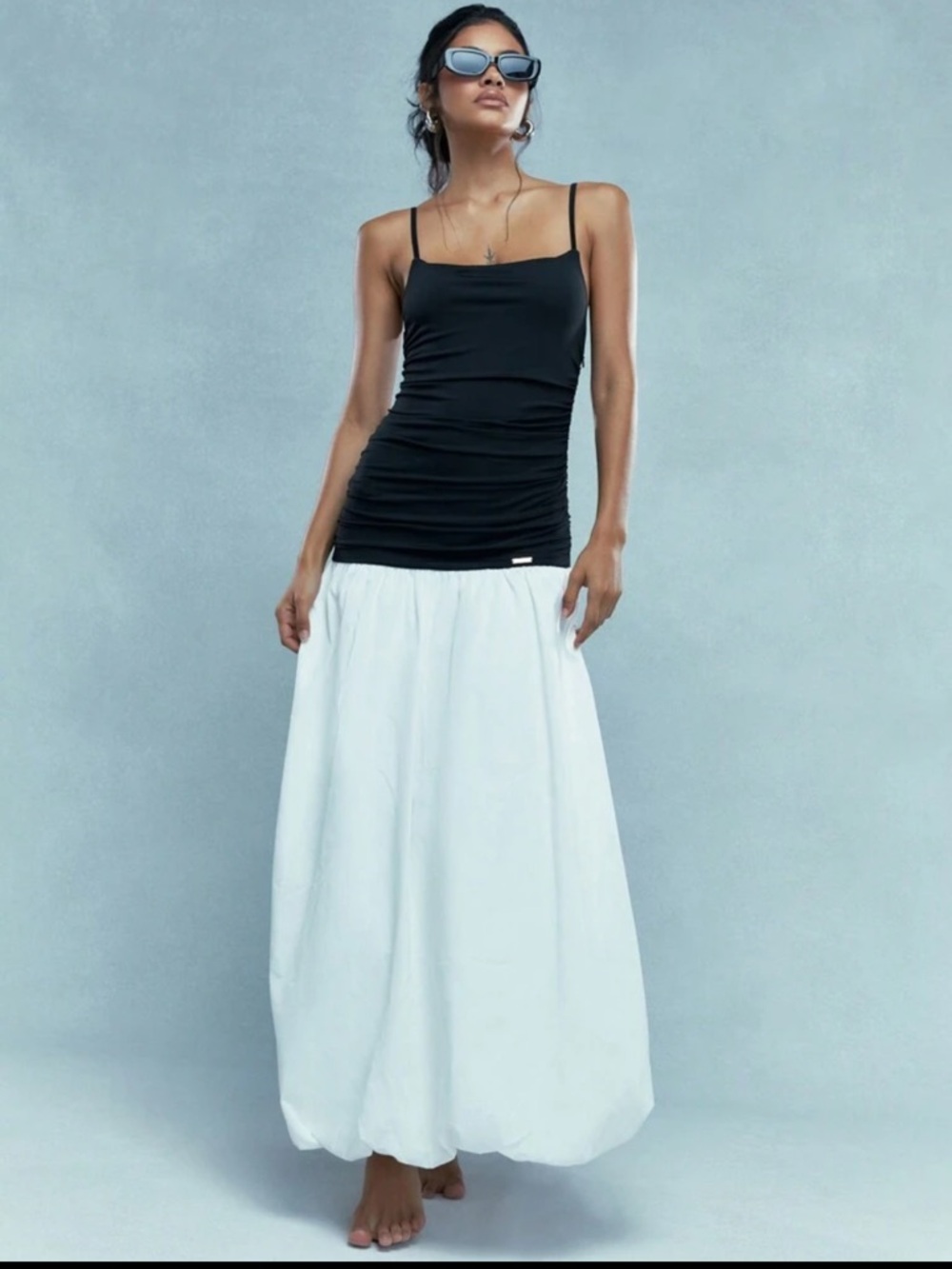 White Maxi Balloon Hem Skirt - Women's Summer Skirt